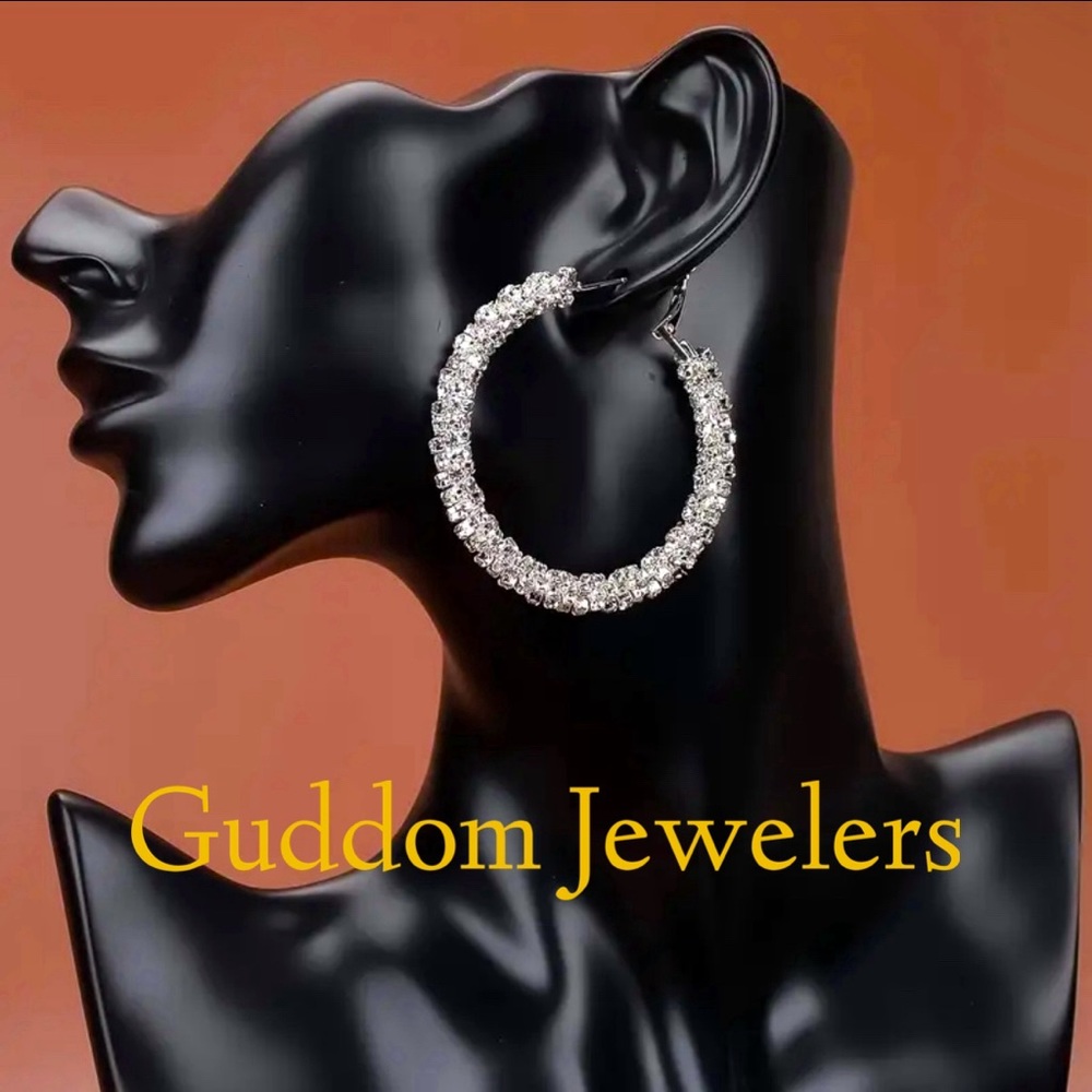 Silver Rhinestone large hoop earrings